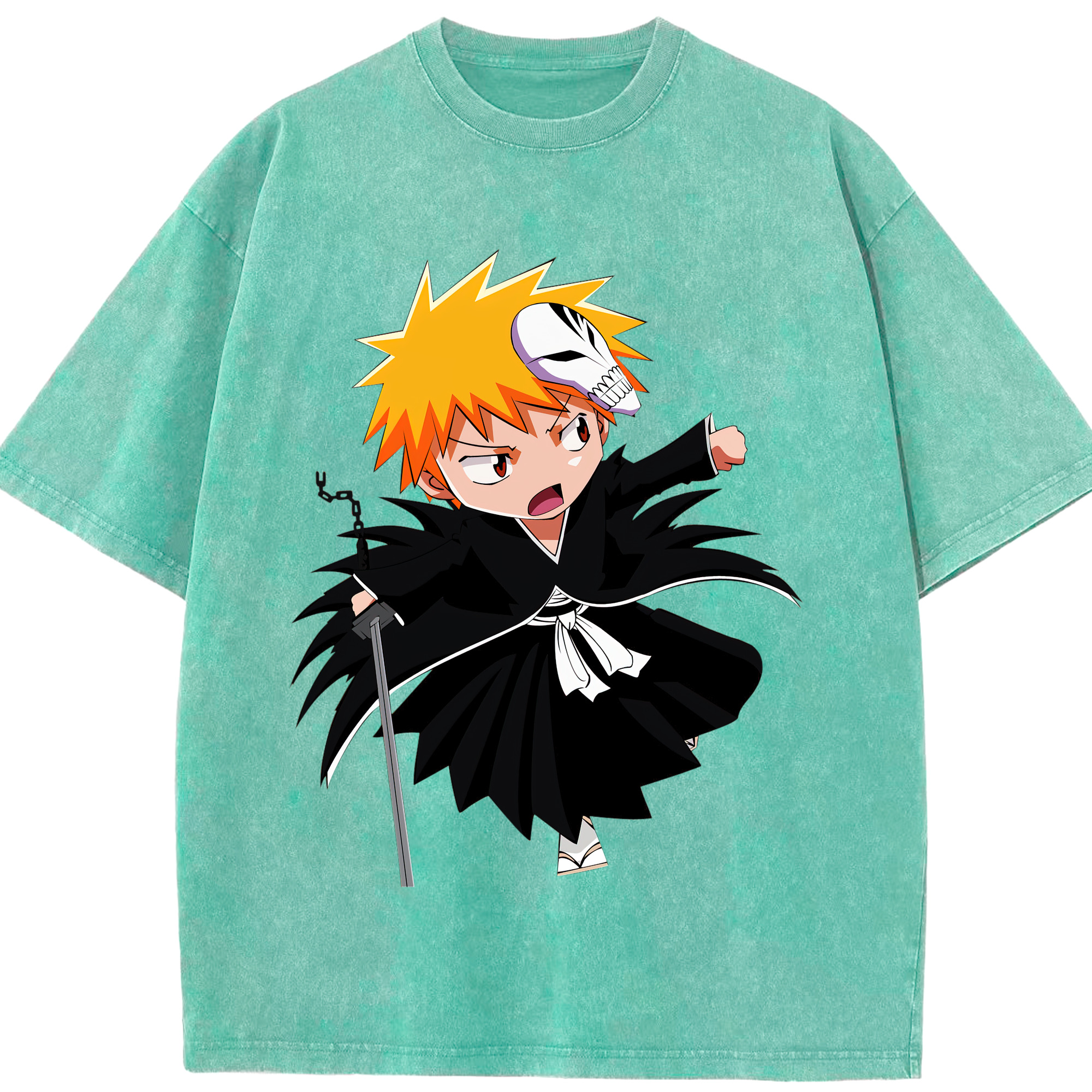 （画像用） ブリーチ 黒崎一護（くろさき いちご）BLEACH Kurosaki Ichigo 綿100% ヴィンテージ風 半袖Tシャツ（フロントプリント）